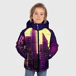 Куртка зимняя для мальчика Неоновый город, цвет: 3D-черный — фото 2