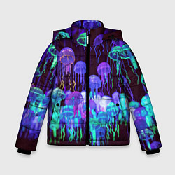 Куртка зимняя для мальчика Неоновые медузы, цвет: 3D-черный