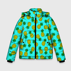 Куртка зимняя для мальчика Ананасы аква, цвет: 3D-светло-серый