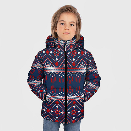 Зимняя куртка для мальчика Русские народные узоры / 3D-Черный – фото 3