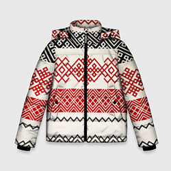 Куртка зимняя для мальчика Славянский узор красно-черный, цвет: 3D-черный