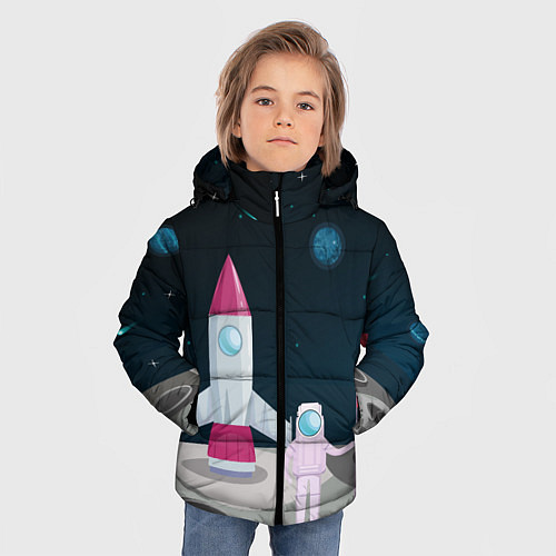 Зимняя куртка для мальчика Астронавт покоряет космос / 3D-Светло-серый – фото 3