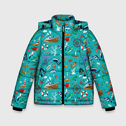 Куртка зимняя для мальчика Морские обитатели, цвет: 3D-красный