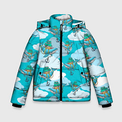 Куртка зимняя для мальчика Киты и корабль, цвет: 3D-черный