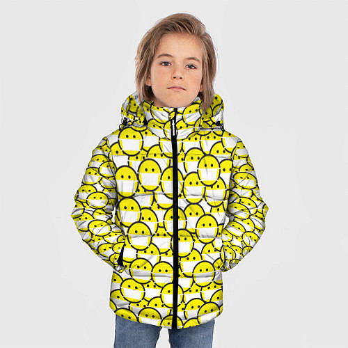 Зимняя куртка для мальчика Смайлики в Масках / 3D-Светло-серый – фото 3
