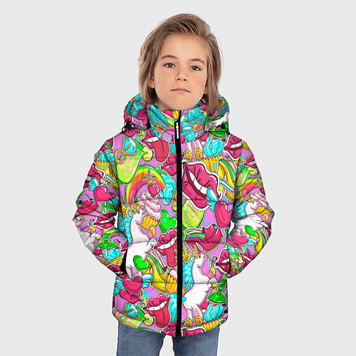 Зимняя куртка для мальчика Губы фреш / 3D-Светло-серый – фото 3