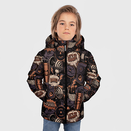Зимняя куртка для мальчика Граффити на спорте / 3D-Светло-серый – фото 3