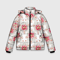 Куртка зимняя для мальчика Алые цветочки, цвет: 3D-черный