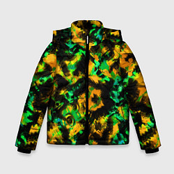 Куртка зимняя для мальчика Абстрактный желто-зеленый узор, цвет: 3D-светло-серый