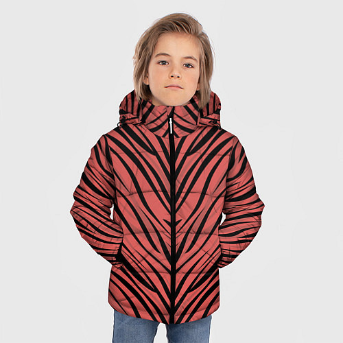 Зимняя куртка для мальчика Полосатый тигровый узор / 3D-Светло-серый – фото 3