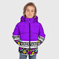 Куртка зимняя для мальчика Яркий фиолетовый цветочный, цвет: 3D-черный — фото 2
