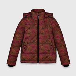 Куртка зимняя для мальчика Цветочный коричневый ретро, цвет: 3D-красный