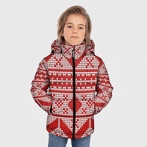 Зимняя куртка для мальчика Вязаный рисунок / 3D-Светло-серый – фото 3