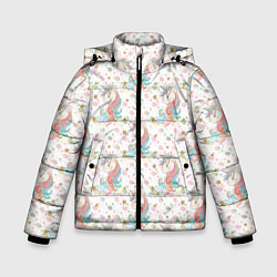 Куртка зимняя для мальчика Единороги паттерном, цвет: 3D-черный