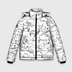 Куртка зимняя для мальчика Небесные киты ЧБ, цвет: 3D-черный