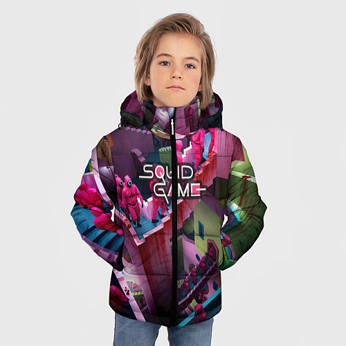 Зимняя куртка для мальчика Игра в кальмара лестница лого можно убрать / 3D-Светло-серый – фото 3