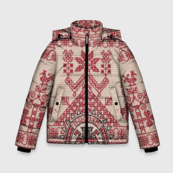 Куртка зимняя для мальчика Славянская вышивка Узоры Руси, цвет: 3D-черный