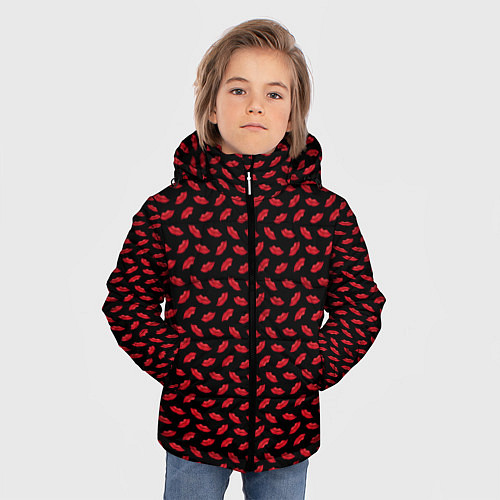 Зимняя куртка для мальчика Принт с поцелуями,алые губы / 3D-Светло-серый – фото 3