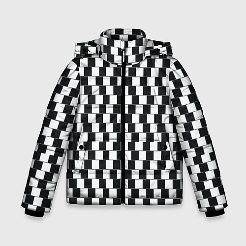 Зимняя куртка для мальчика Шахматная Иллюзия Искажения / 3D-Светло-серый – фото 1