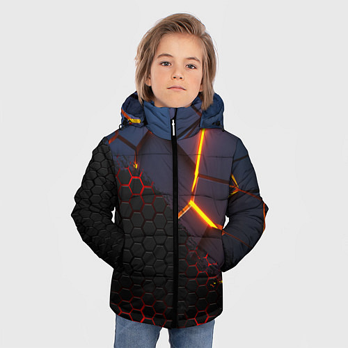 Зимняя куртка для мальчика 3D РАЗЛОМ И СТАЛЬНАЯ БРОНЯ ПОПУЛЯРНЫЕ ТЕКСТУРЫ / 3D-Светло-серый – фото 3
