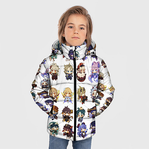 Зимняя куртка для мальчика Все герои Геншин Импакта чиби паттерн / 3D-Светло-серый – фото 3