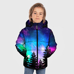 Куртка зимняя для мальчика Космический лес, елки и звезды, цвет: 3D-черный — фото 2