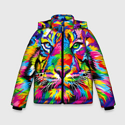 Куртка зимняя для мальчика Тигр в стиле поп-арт, цвет: 3D-красный