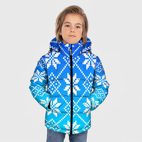 Зимняя куртка для мальчика ЗИМНИЙ НОВОГОДНИЙ УЗОР СВИТЕР / 3D-Светло-серый – фото 3