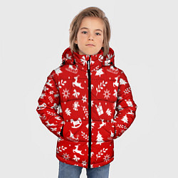 Куртка зимняя для мальчика НОВОГОДНИЙ УЗОР КРАСНО БЕЛЫЙ, цвет: 3D-светло-серый — фото 2