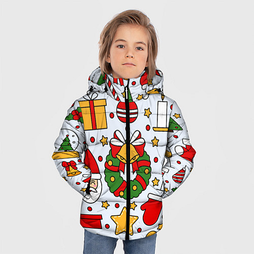 Зимняя куртка для мальчика НОВОГОДНИЙ УЗОР, НОВОГОДНЕЕ НАСТРОЕНИЕ / 3D-Светло-серый – фото 3