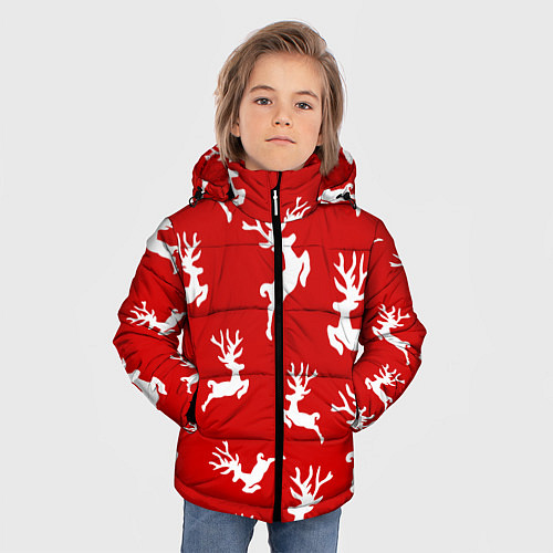 Зимняя куртка для мальчика НОВОГОДНИЕ ОЛЕНИ УЗОР / 3D-Светло-серый – фото 3
