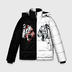Куртка зимняя для мальчика Два тигра напротив друг друга, цвет: 3D-черный