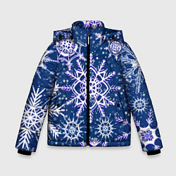 Куртка зимняя для мальчика Белые снежинки на темно-синем фоне, цвет: 3D-черный