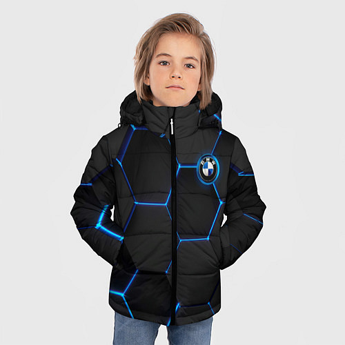 Зимняя куртка для мальчика BMW blue neon theme / 3D-Светло-серый – фото 3