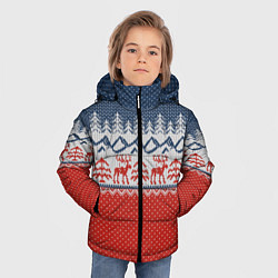 Куртка зимняя для мальчика ВЯЗАНЫЙ УЗОР С ОЛЕНЯМИ, цвет: 3D-красный — фото 2
