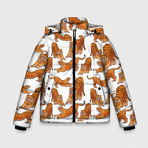 Зимняя куртка для мальчика Тигровые потягушки паттерн белый / 3D-Красный – фото 1