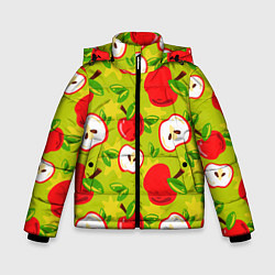 Куртка зимняя для мальчика Яблочки паттерн, цвет: 3D-светло-серый