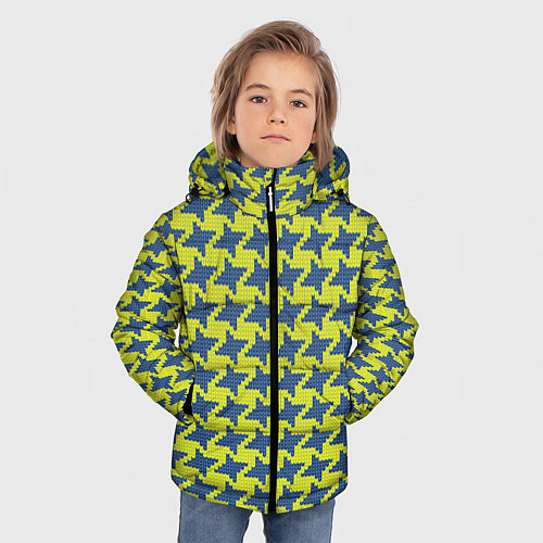 Зимняя куртка для мальчика Сине-желтые гусиные лапки / 3D-Светло-серый – фото 3
