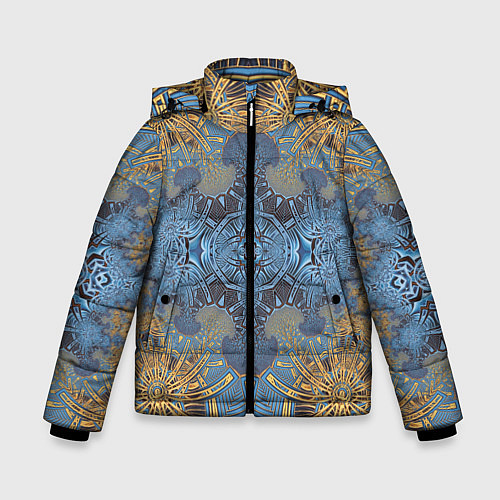Зимняя куртка для мальчика Коллекция Фрактальная мозаика Желто-синий 292-6-n1 / 3D-Светло-серый – фото 1