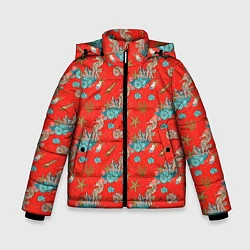 Куртка зимняя для мальчика Морские коньки паттерн, цвет: 3D-черный