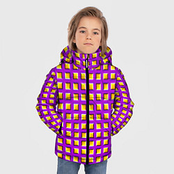 Куртка зимняя для мальчика Фиолетовый Фон с Желтыми Квадратами Иллюзия Движен, цвет: 3D-черный — фото 2