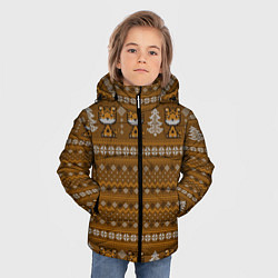 Куртка зимняя для мальчика Вязанный тигр и елочки Новый год 2022, цвет: 3D-светло-серый — фото 2