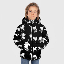Куртка зимняя для мальчика Белые единороги на черном фоне, цвет: 3D-светло-серый — фото 2