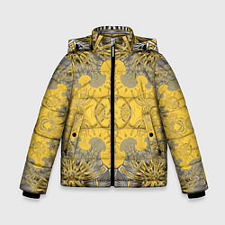 Куртка зимняя для мальчика Коллекция Фрактальная мозаика Желтый на черном 573, цвет: 3D-черный