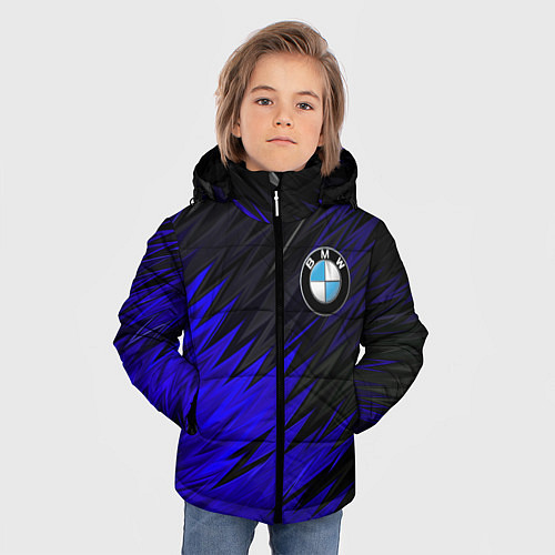 Зимняя куртка для мальчика БМВ АБСТРАКЦИЯ СИНЯЯ GEOMETRY STRIPES LINE / 3D-Светло-серый – фото 3