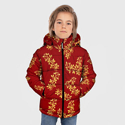 Куртка зимняя для мальчика Золотые веточки на ярко красном фоне, цвет: 3D-черный — фото 2