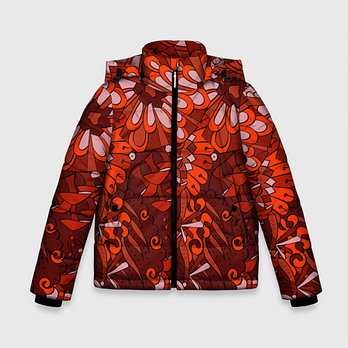 Зимняя куртка для мальчика Красные цветы абстракция / 3D-Красный – фото 1