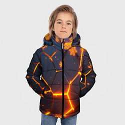 Куртка зимняя для мальчика НОВОГОДНИЕ ОГНЕННЫЕ 3D ПЛИТЫ FIRE NEON HEXAGON, цвет: 3D-светло-серый — фото 2