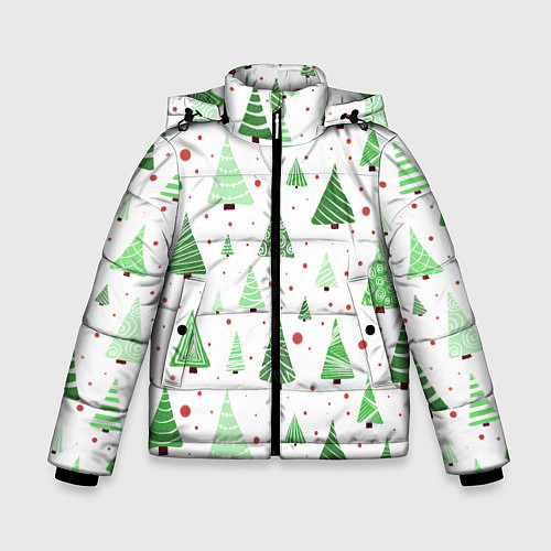 Зимняя куртка для мальчика Много разных зелёных ёлочек на белом фоне плюс кра / 3D-Красный – фото 1