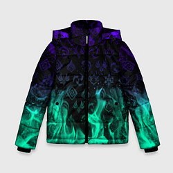 Куртка зимняя для мальчика НЕОНОВЫЙ ОГОНЬ ГЕНШИН ИМПАКТ СИМВОЛЫ, цвет: 3D-черный